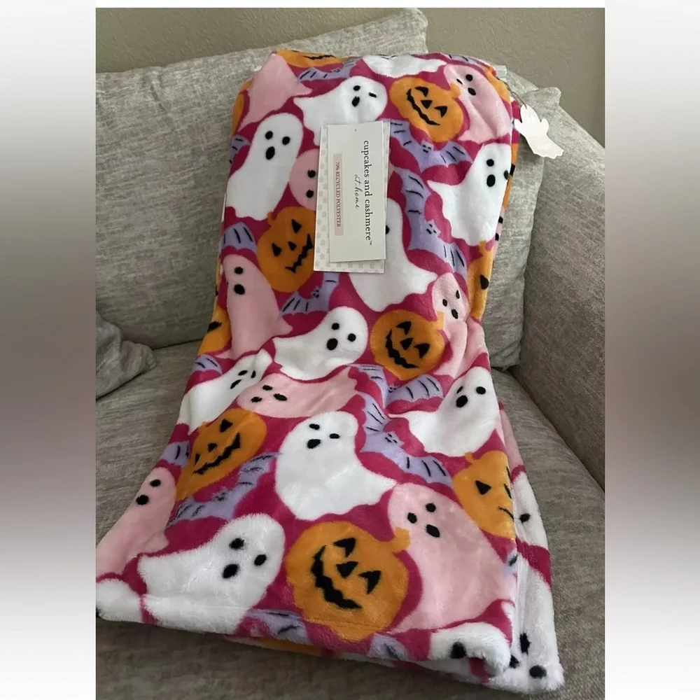 Cupcakes and Cashmere Pink Halloween Blanket - Pumpkin, Ghosts & Bats
